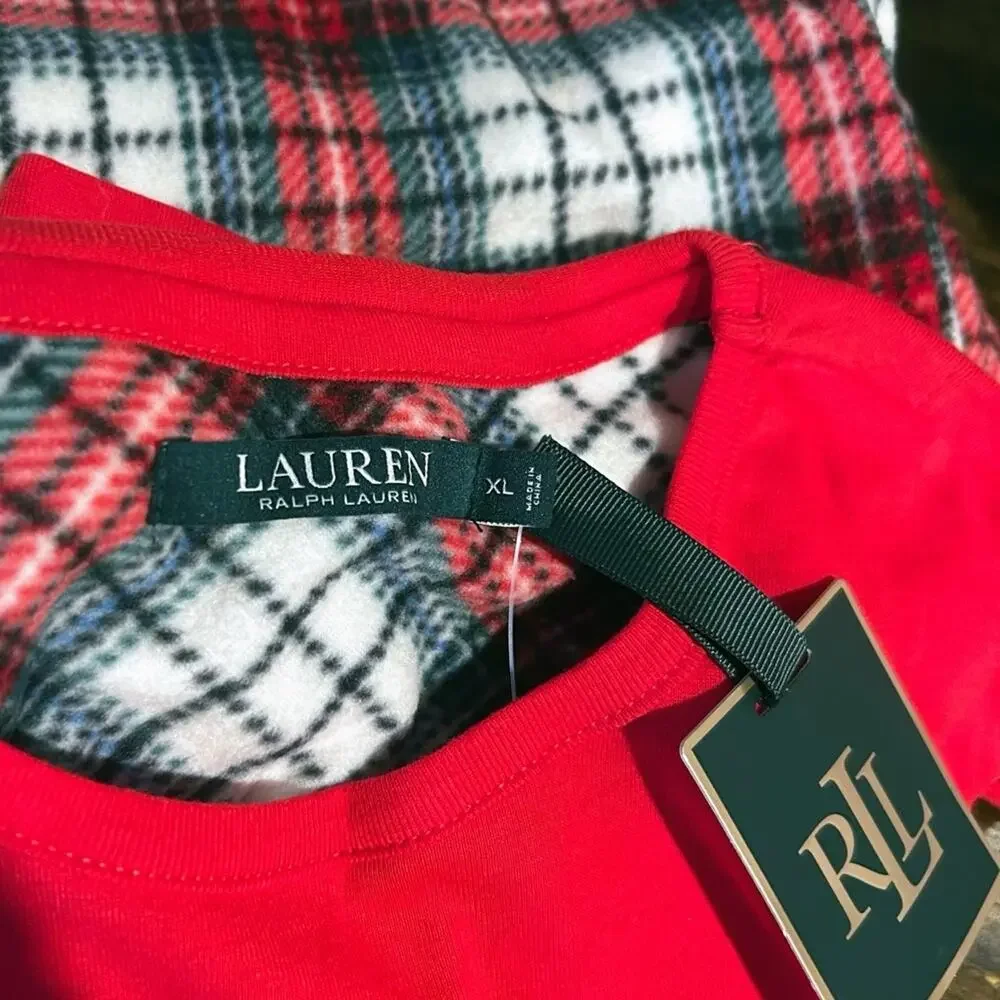 Lauren Ralph Lauren Red Logo Pajama Set with Red Plaid Pants
